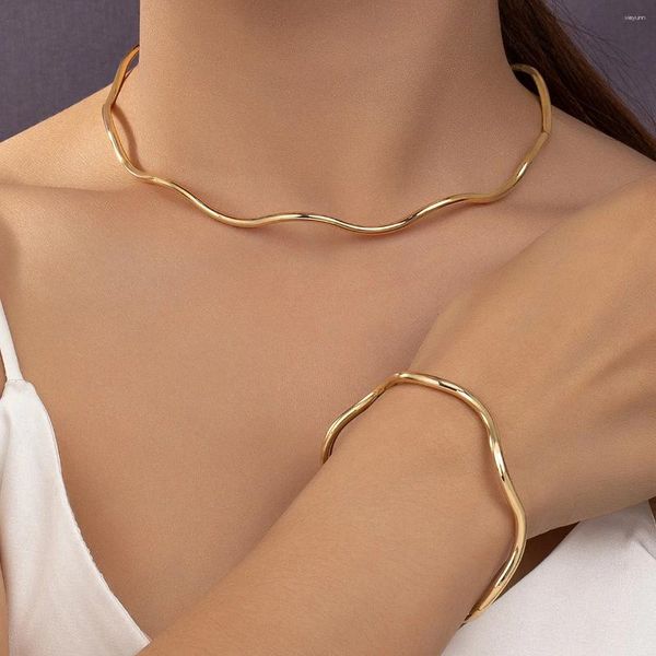 Gargantilha colar onda irregular feminino meninas ouro prata chapeamento moda jóias presente de festa 2024 estilo