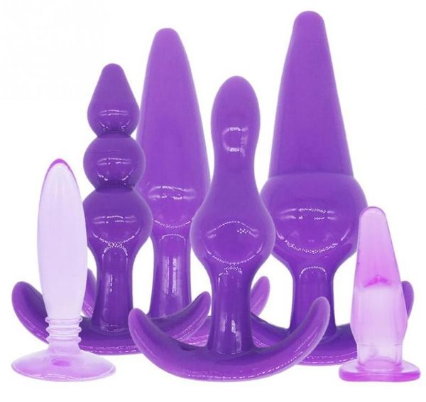 6 pezzi set TPR lunghi giocattoli del sesso anale tappi di testa morbidi per le donne blackpink perline anali sexy per adulti butt plug con 3 perline Y18930021146304