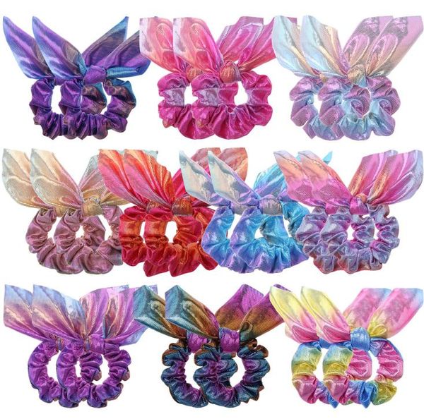 Orecchio di coniglio dorato alla moda che cambia gradualmente colore Accessori per capelli Porta coda di cavallo Scrunchies Accessori per capelli mix 10 disegni8006281