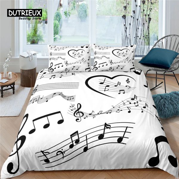 Set Home Living Luxury Music Notes Print 2/3pcs Capa de edredão macia Pounhude Tamanho da rainha e King Size Kids Bedding Conjunto UE/US/Au tamanho pura cortinas