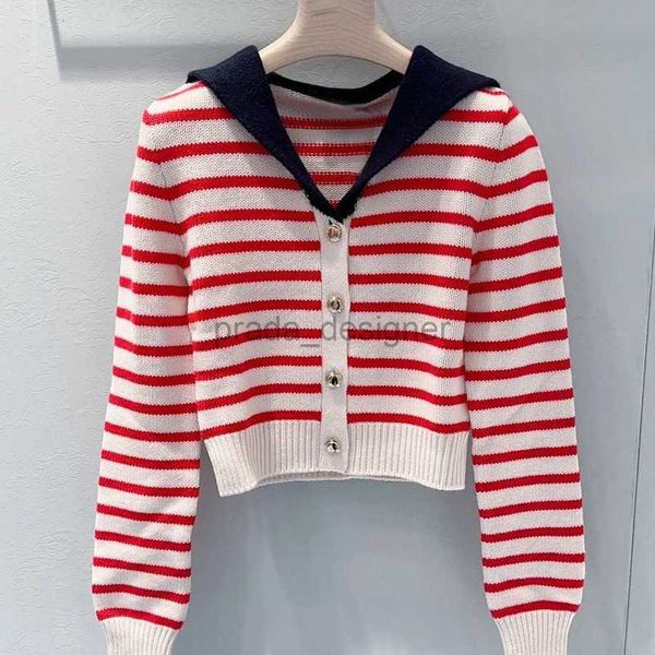 24SS Miui Miui Lüks Bayan Sweaters Tasarımcı Klasik Çizgili Süveter HARDIGAN DONAYA BESK Slim Fit Çok Yönlü Örme Yün Üstü Kadınlar İçin