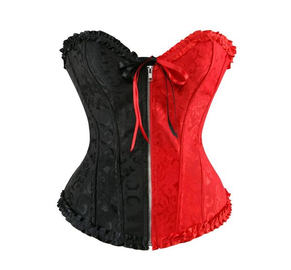 Sexy Zip Frontale Corsetto Overbust Lace Up Disossato Shapewear Bustier Jacquard Floreale Push Up Clubwear Corsetto Donna Top Plus Size S6XL4532531