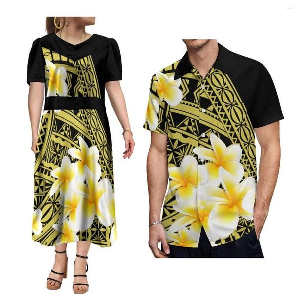 Vestidos casuais estilo étnico tribal mulheres mumu banquete vestido personalizado polinésio longo e camisa aloha masculina