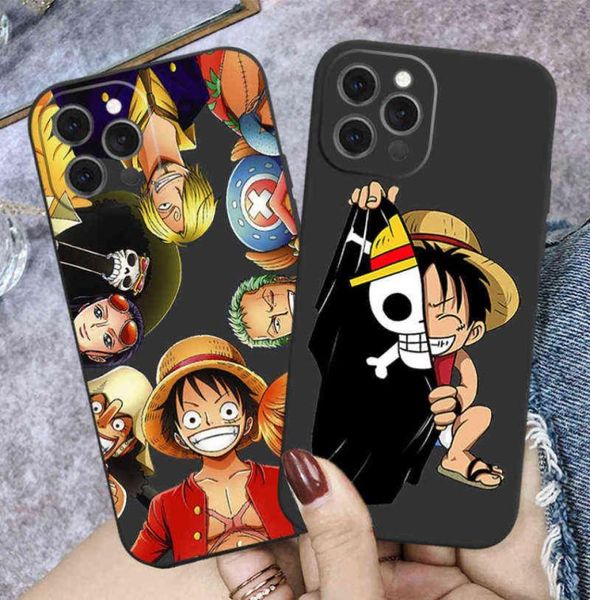 Anime One Piece Rufy Zoro Nami Sanji Custodia per telefono per il nuovo iPhone 13 12 Mini 11 Pro XS Max XR 6 7 8 Plus X SE2020 Cover morbida in TPU H116550071