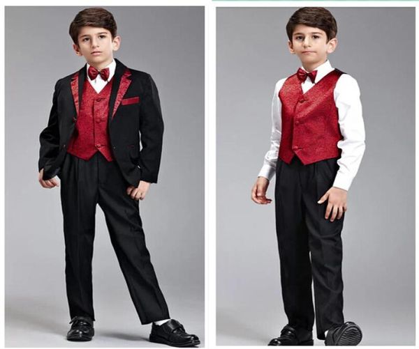 Maßgeschneiderter schwarzer Boy039s-Hochzeitsanzug für formelle Anlässe für Kinder, Jungenkleidung, Jungenanzug, Smoking-Blazer, 5-teiliges Set, F 10094666256