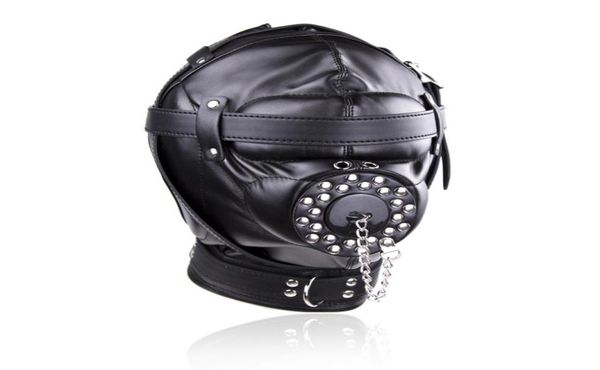 Schwarzer Kopf aus weichem Leder, vollständig umschlossen, lustige Kopfbedeckung, Masken, Sexspiele, Sklavenkopfhaube, BDSM-Sexspielzeug3389574