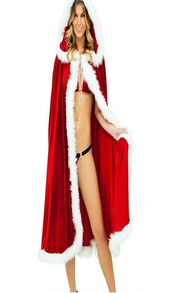 Adulti Bambini Lady Donna Slim Fit Con cappuccio Velluto sexy Abito natalizio Costumi Donna Babbo Natale Cosplay Xmas Party Fancy Dress7408411