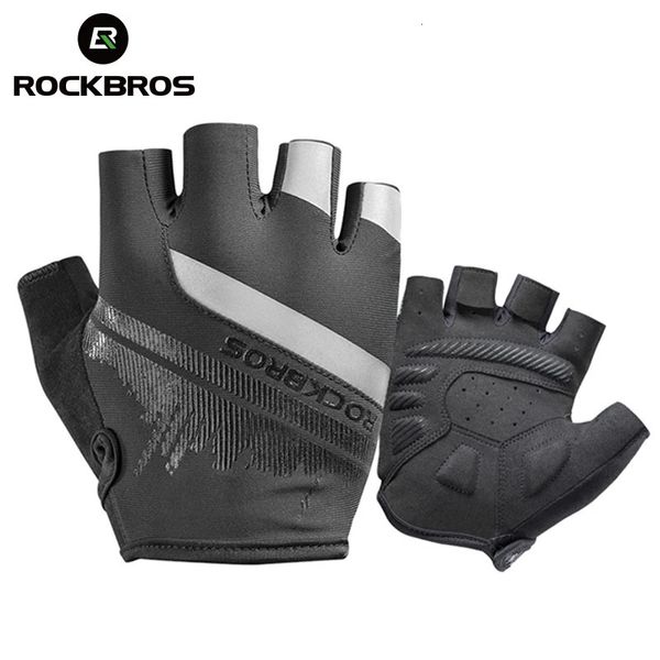 Rockbros luvas de ciclismo meio dedo à prova de choque resistente ao desgaste respirável mtb luvas de bicicleta de estrada masculino feminino equipamentos esportivos 240229