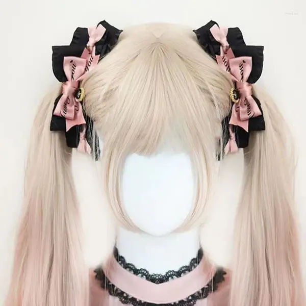 Articoli per feste Accessori Lolita Fermaglio per capelli con fiocco rosa nero Copricapo giapponese dolce e fresco fatto a mano Anime