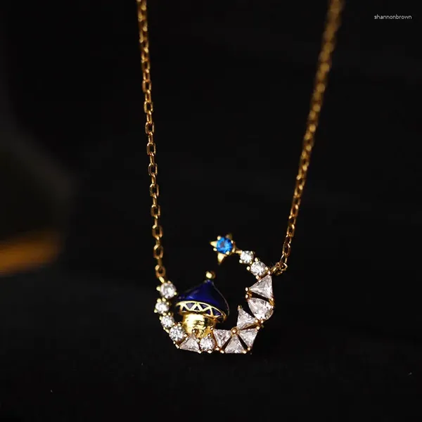 Collana Orecchini Set Fiaba Anime Castello della Luna Orecchini a bottone per donne Gioielli da sposa penetranti Eleganza estetica di lusso Sposa creativa