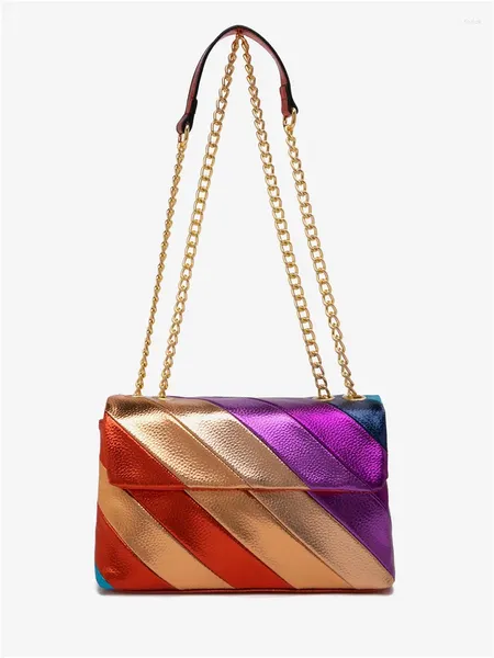 Abendtaschen Design Schulter Damen Bunte Nähte Kapazität Messenger Bag Quadratische PU-Handtaschen Damen Metallic-Kette Farbspleißen