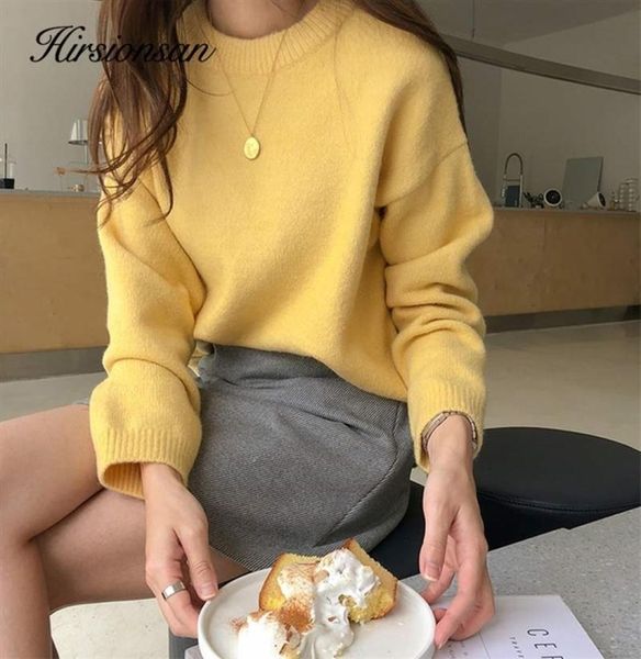 Maglioni da donna Hirsionsan Elegante maglione di cashmere giallo Donna Inverno Coreano Morbido lavorato a maglia Pullover casual Basic Viola Donna J8933564