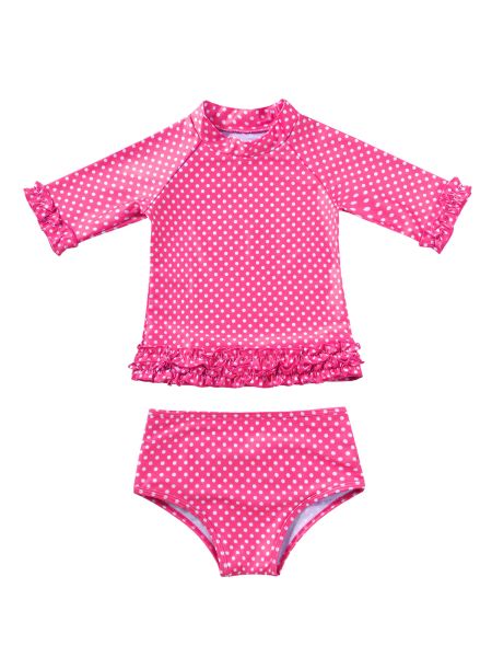 Roupa de banho infantil, traje de banho de duas peças, conjunto de roupa de banho de bolinhas, manga curta, bebê, criança, meninas, roupa de natação, praia