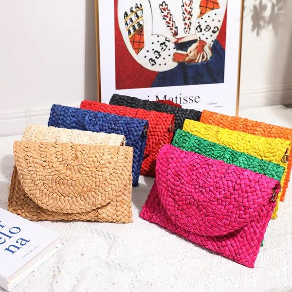 Sacos de noite Bolsa de ombro de palha artesanal bolsa de rattan para mulheres envelope carteira casual senhoras praia vime embreagem mensageiro