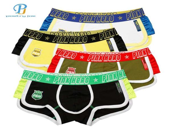 Rosa heróis 4pcslot homens boxers luta lado moda masculina roupa interior de algodão respirável pano pé plano cuecas para boxer4431569