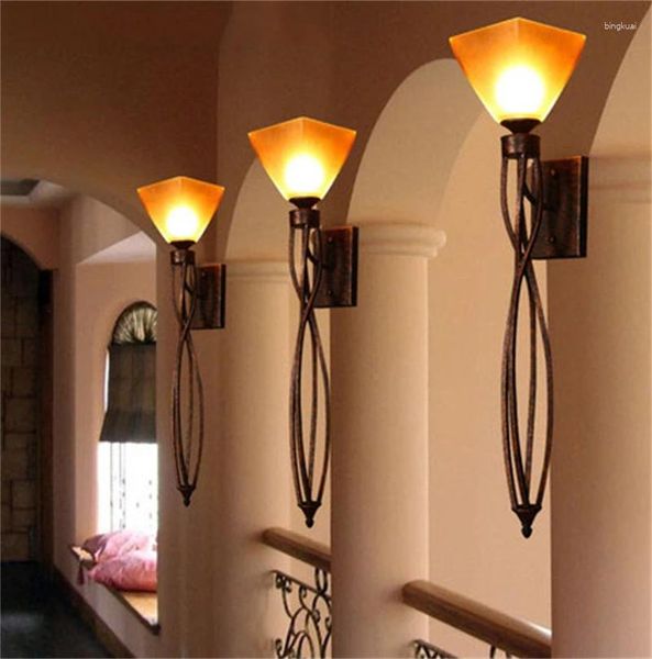Wandleuchte, amerikanische Retro-Glas-LED-Lampen, Vintage-TV-Hintergrund, E27-Lichter, Café-Bar, Zimmergang, lange Wandlampen für Zuhause