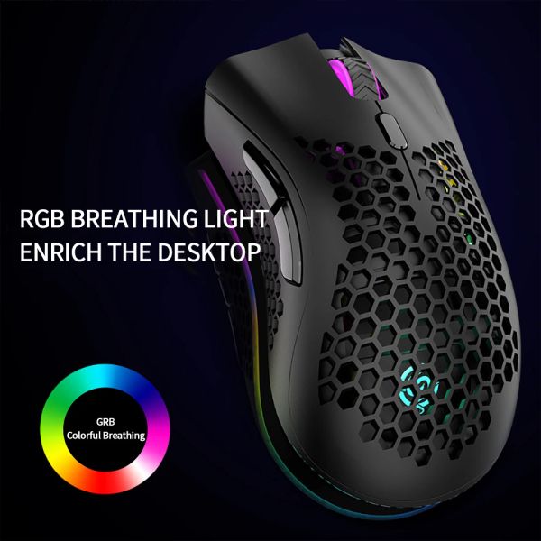 Ratos 1pcs BM600 Mouse sem fio leve ergonômico buraco oco recarregável colorido RGB luminoso jogo de escritório esports mouse