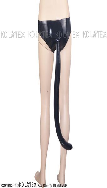 Cuecas de látex sexy pretas com cauda inflável de gato shorts cuecas de borracha calças 00528954502