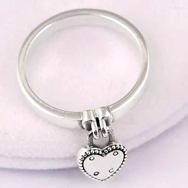 Cluster-Ringe Original herzförmiges Schloss Liebesherz für Frauen 925 Sterling Silber Ring Geschenk Vanlentine's Day Schmuck