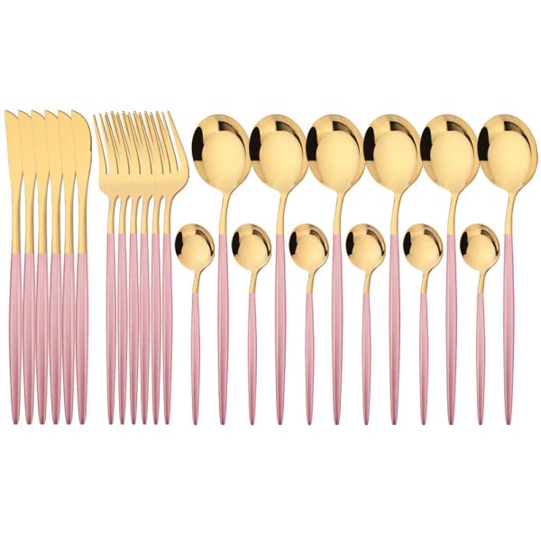 Quadro 24 pçs conjunto de talheres de ouro rosa conjunto de talheres de aço inoxidável facas garfos colheres de chá conjunto de jantar utensílios de cozinha sierware