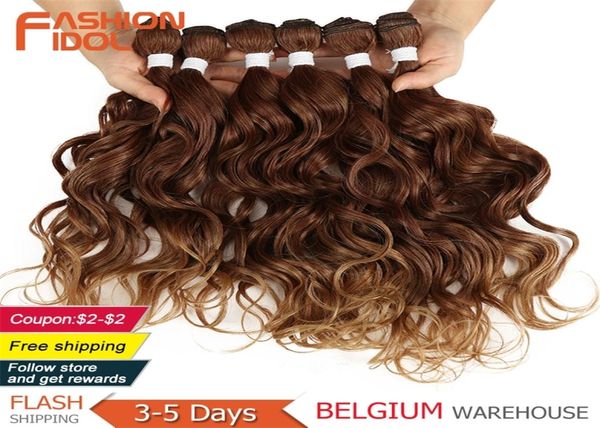 FASHION IDOL Deep Wave Bundles Haarwebart Bundles Ombre Brown 6 Stück 1620 Zoll 250 g synthetische Haarverlängerungen 2206226789420