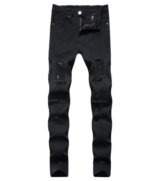 Men039s jeans agradáveis homens moda rasgado buraco azul denim hip hop silm ajuste lápis calças masculino streetwear angustiado estiramento 3555643