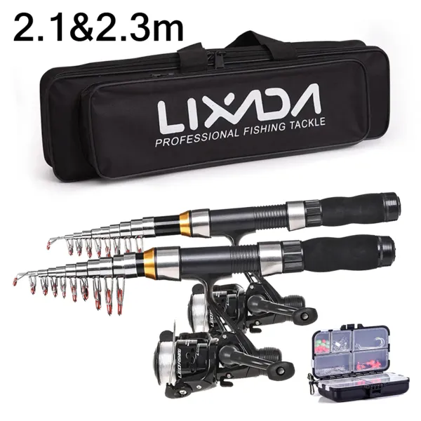 Combo 2.1m 2.3 m vara de pesca telescópica carretel combo kit completo haste de fibra carbono pólo molinete saco de pesca caso conjunto de artes de pesca