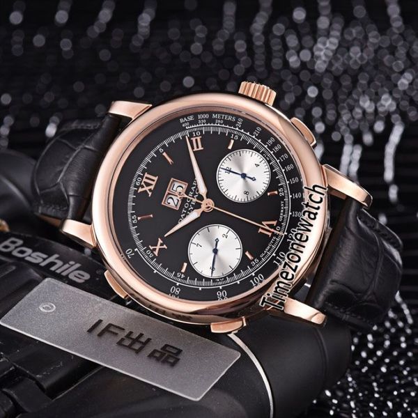 Neues Roségoldgehäuse Gig Dage Datograph 403 041 Schwarzes Zifferblatt Weißes Hilfszifferblatt Handaufzug Automatik Herrenuhr Lederarmband Uhren Tim278F