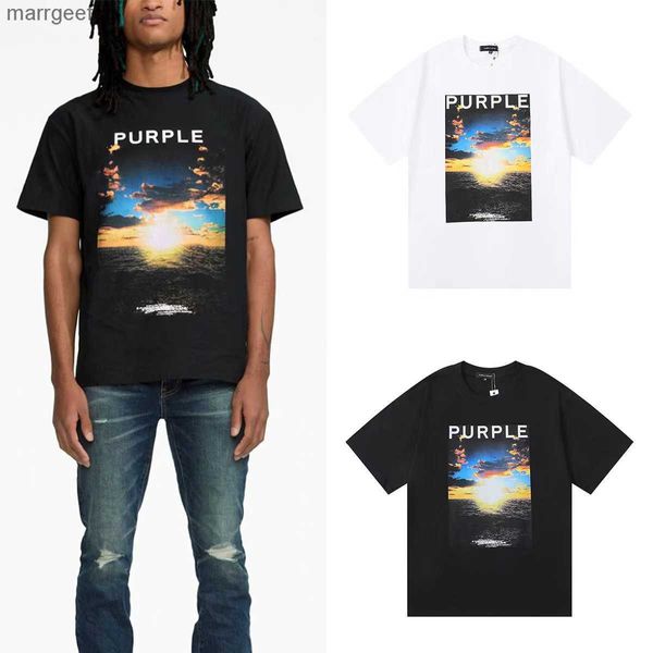 T-shirt da uomo viola t-shirt di marca firmate Polo t-shirt camicie vestiti rock tramonto puro cotone pittura a olio retrò manica corta stampa di lettere 240301