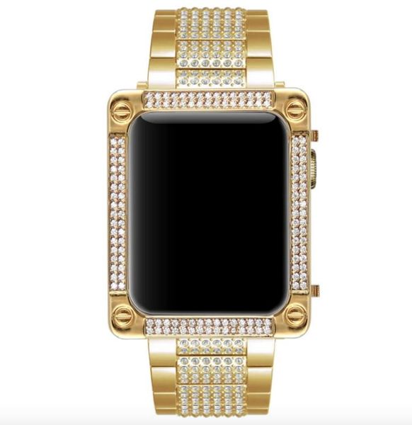 38 mm 42 mm Bling Bling Full Diamonds Golden Uhrenarmband Golden Diamonds Lünette Gehäuse für Apple Watch S1S2S3 2in1 Set5564662