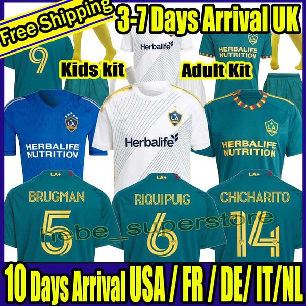 MLS LA Galaxy Soccer Jersey Kit Kit Man Высшая лига Лос -Анджелес 23/24 Футбольная рубашка Основная дом Белый Анджелен прочь Green Brugman Riqui Puig Joveljic Neal