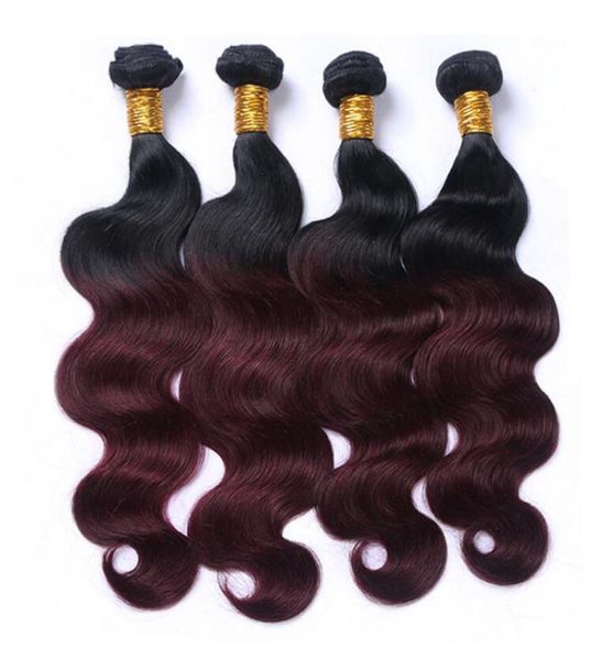 1B99J Vino scuro Ombre Capelli 4 pacchi Onda del corpo Ombre brasiliane Tessuto capelli umani colorati 4 pacchi Estensione dei capelli 1226 pollici7829611