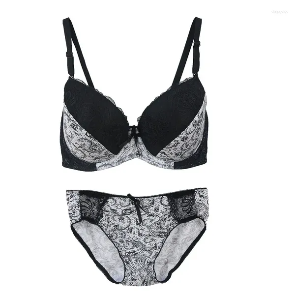 BHs Sets 2024 Sexy Intim BH für Frauen Dessous Spitze Push Up Stickerei 34/75 36/80 38/85 40/90 42/95 Cup Unterwäsche Höschen