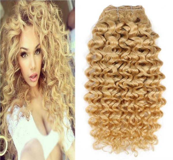 100g brasileiro kinky encaracolado cor loira 613 máquina feita remy clipe em extensões de cabelo humano grosso 7pcsset cabelo brasileiro 4b 4c7867678