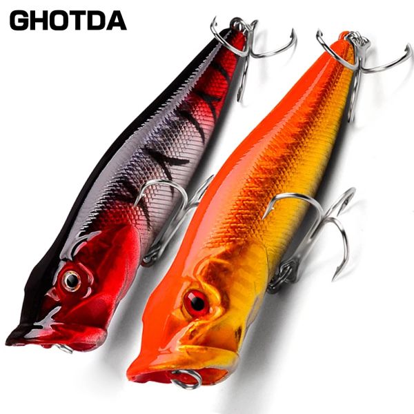 Iscas Ghotda 5 Pcs Wobble Floating Poppers Isca 4 # Ganchos 11.5g Pesca Marítima Longrange 3D Fisheyes Isca Macia Rio / Reservatório / Fluxo