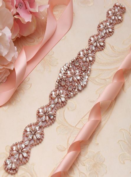 Cintura da sposa Cintura da sposa Strass Nastro di cristallo oro rosa Strass per cintura e fascia da sera per feste di matrimonio YS8061520651