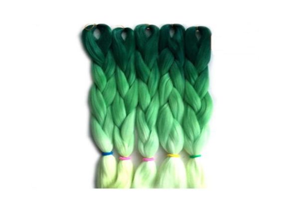 Três Tons de Cor Verde Ombre Trança de Cabelo Xpression Kanekalon Fibra de Alta Temperatura Crochet Tranças Extensões de Cabelo 24 polegadas 100g3242799