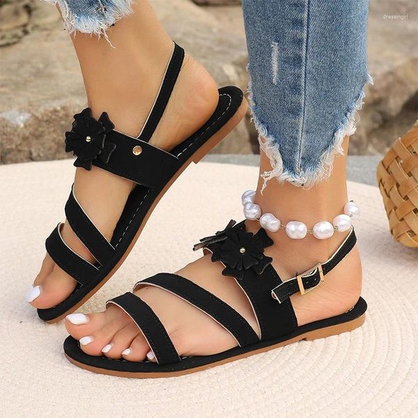 Sandalen Blume Wohnungen Frauen Rom Offene spitze Strand Flip-Flops Sommer 2024 Designer Outdoor Hausschuhe Marke Kleid Zapatos Femme Rutschen