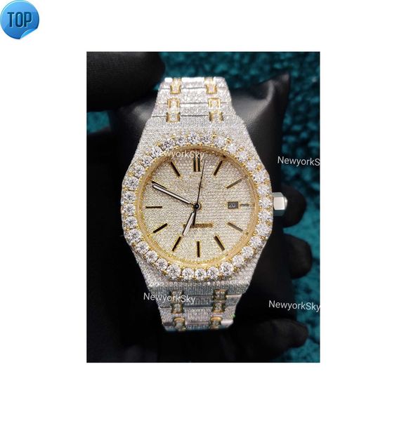 Novo design hiphop bling gelado vvs clareza moissanite diamante cravejado relógio analógico de aço inoxidável do exportador indiano