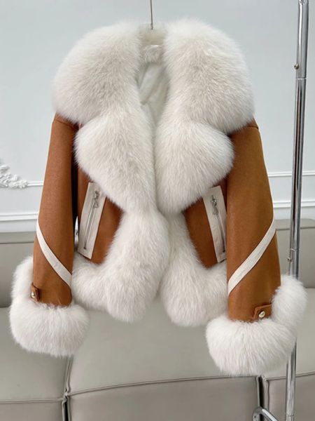 Pelliccia 2023 Giacca invernale femminile Down Down Giacca Natural Fox Collar Shor Short Giacca Spettata cappotto di capriola da esterno