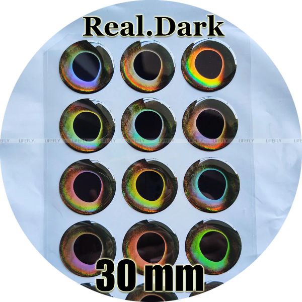 30mm 3D Real.Dark / 60 Yumuşak Kalıplı Holografik 3D Balık Gözleri, Sinek Bağlama, Jig, Cazibe Yapımı, Zanaat