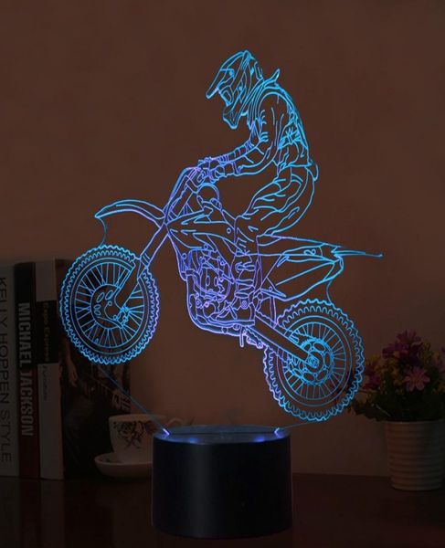 Novità Lampada da tavolo 3D LED Luci notturne per bici da motocross USB Lampada da scrivania con sensore a 7 colori Regali natalizi6439759
