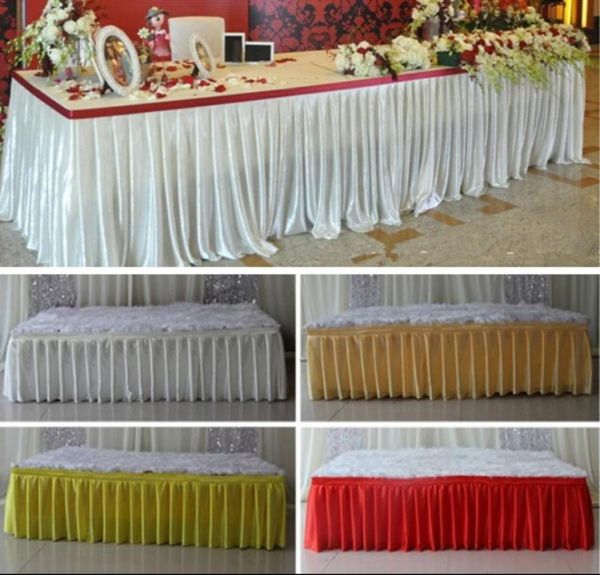 Moda colorata seta ghiaccio gonne da tavolo runner di stoffa runner decorazione tavolo da sposa pew copre el evento lungo corridore deco7719650