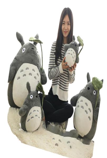 30 cm INS Morbida bambola Totoro in piedi Kawaii Giappone Cartoon Figura Gatto grigio Peluche con foglia verde Ombrello Bambini Present8876888