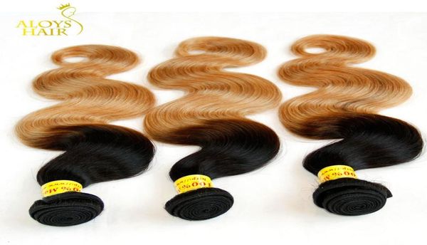 Ombre cabelo humano tecer grau 8a malaio onda do corpo extensões de cabelo virgem dois tons 1b27 mel loira barato ombre remy cabelo bund4464023