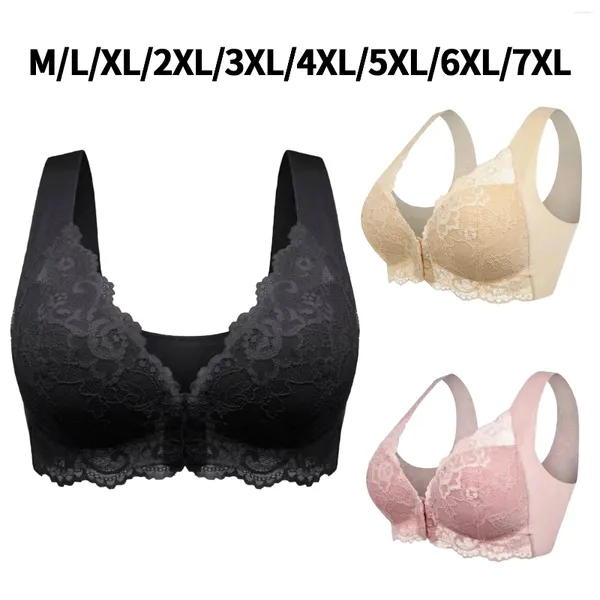 Reggiseni M/L/XL/2XL/7XL Reggiseno senza fili da donna Push Up Design con finiture in pizzo Tessuto in poliestere Chiusura frontale traspirante Forma di tazza a tre quarti