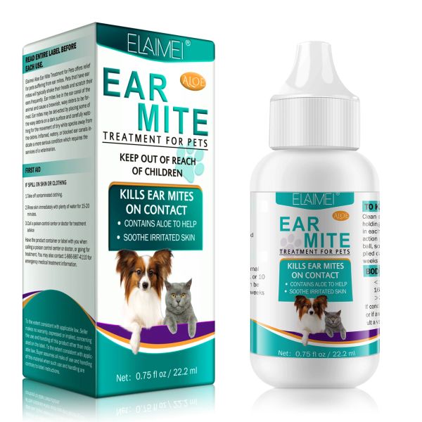 Detergente Happy Jack Mitex per il trattamento degli acari dell'orecchio di cani e gatti (15 oz), sollievo dal prurito costante e irritazione dell'orecchio, confezione da 2