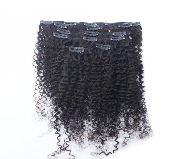 Grampos de extensão de cabelo para cabelo afro-americano 100g cor natural afro kinky clip ins 8pcs grampo de cabelo humano em extensões para black7613129