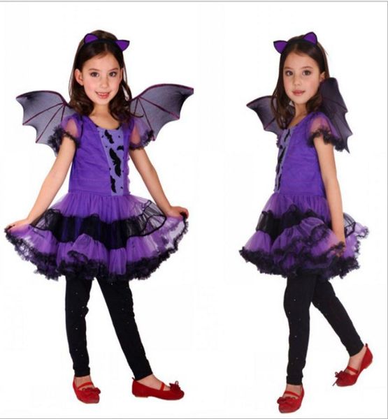 Crianças vampiro bruxa traje de halloween para crianças do bebê meninas traje com chapéu cosplay festa princesa fantasia vestido fantasia5952425
