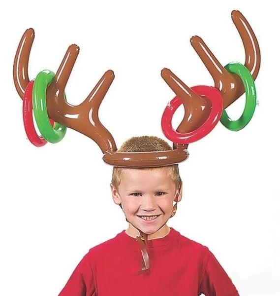 Nuovo giocattolo gonfiabile per bambini con acqua per bambini divertenti, giocattoli di Natale, gioco di lancio, cappello di corna di renna con anelli, cappelli, forniture per feste